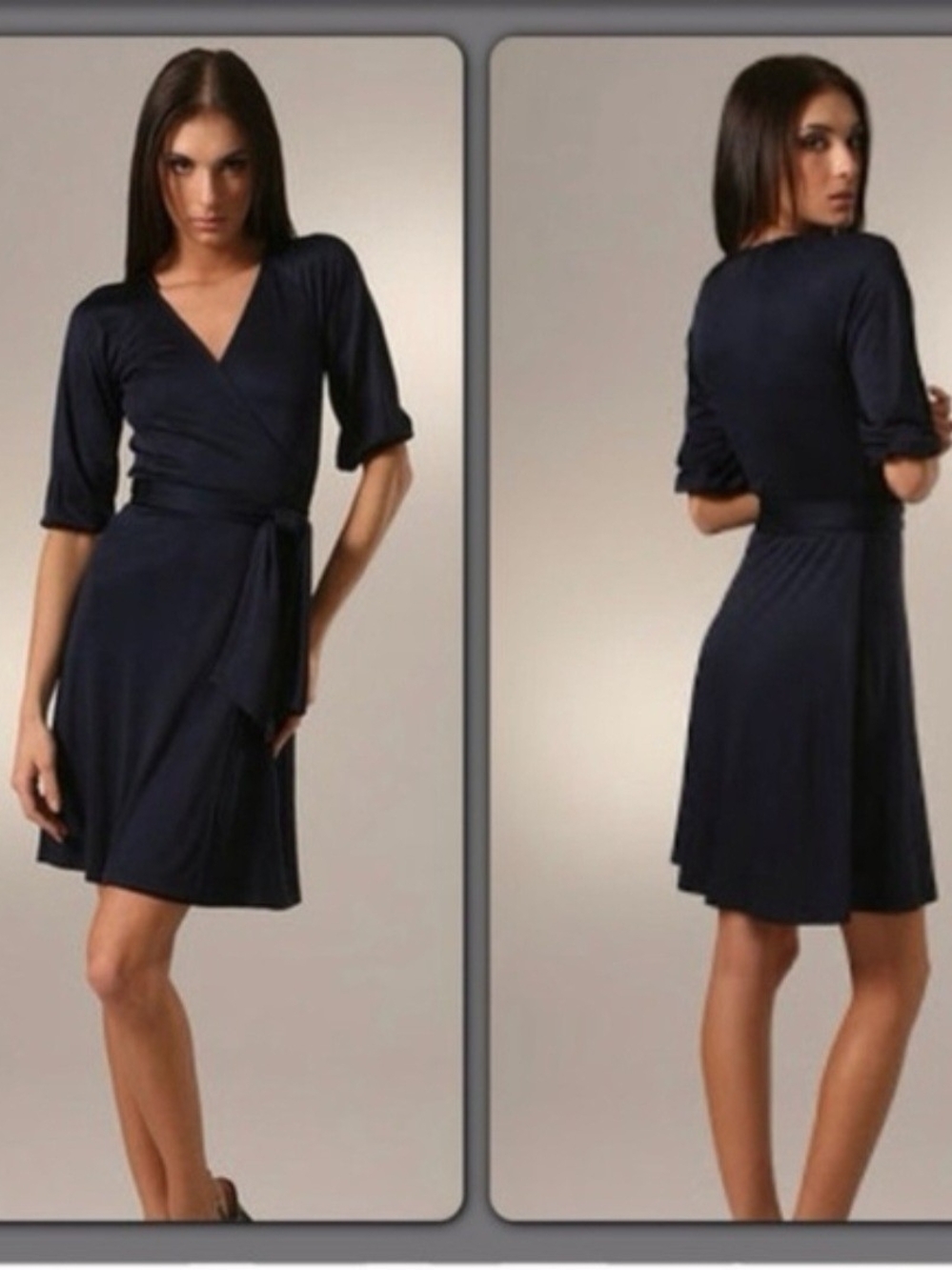 Diane Von Furstenberg Navy Wrap Dress with Tie Waist